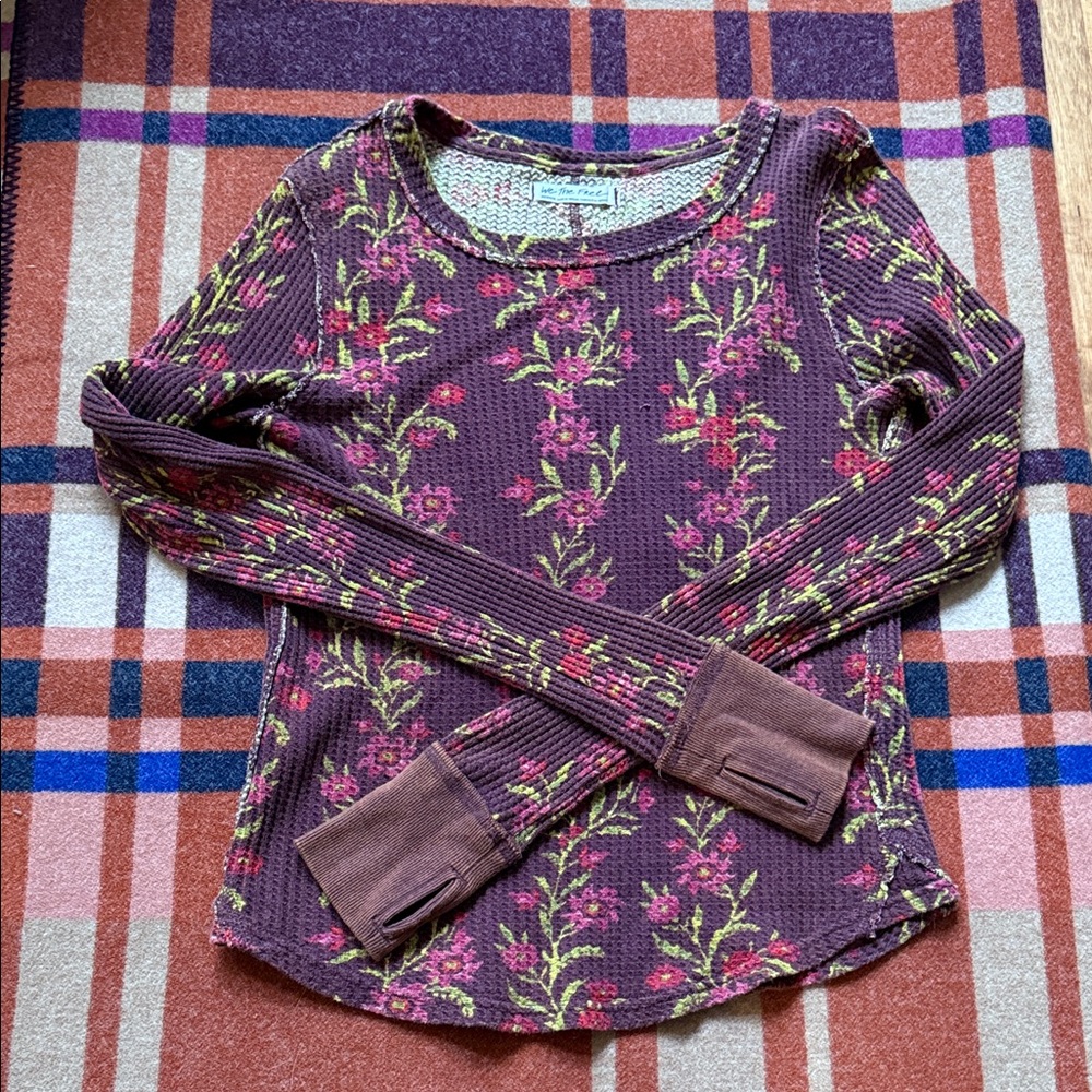 Free People “Pretty Little Thermal” Deep Purple Waffle Knit Top